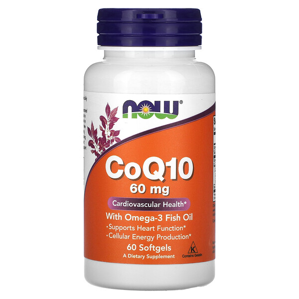 Антиоксидант NOW CoQ10 60 mg with Omega-3 60 softgels